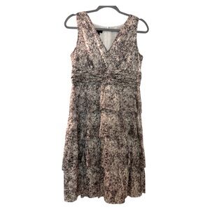 TALBOTS sleeveless dress, gray & subtle violet, lined, fit and flare, tiers.